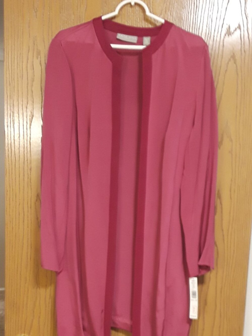Kate Hill 14W 100% Silk Soft Essentials Open Front Layering Jacket Berry NWT